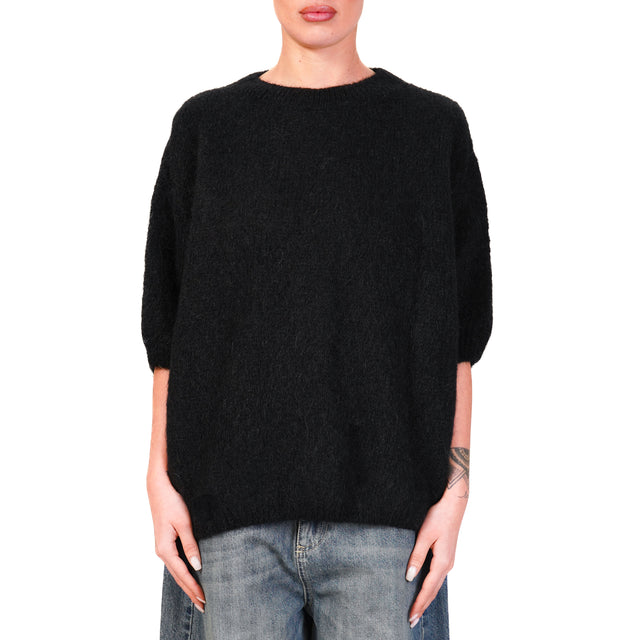 Dixie-Maglia mohair girocollo manica 3/4 - nero