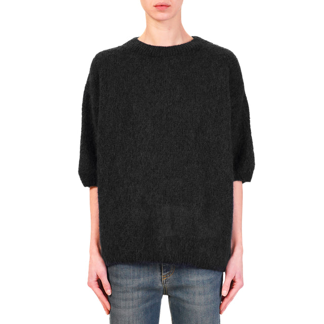 Dixie-Maglia mohair girocollo manica 3/4 - nero