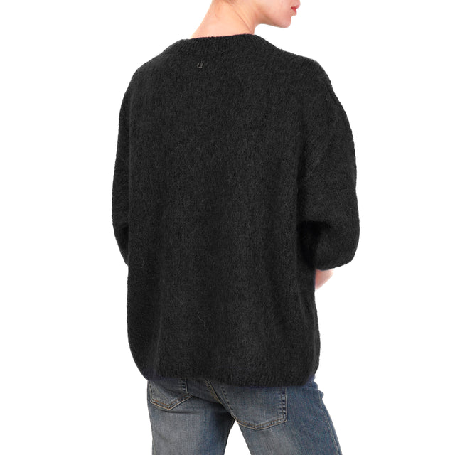 Dixie-Maglia mohair girocollo manica 3/4 - nero