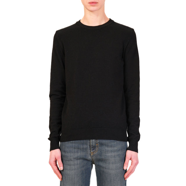 Haveone-Ribbed Crewneck Sweater - Black