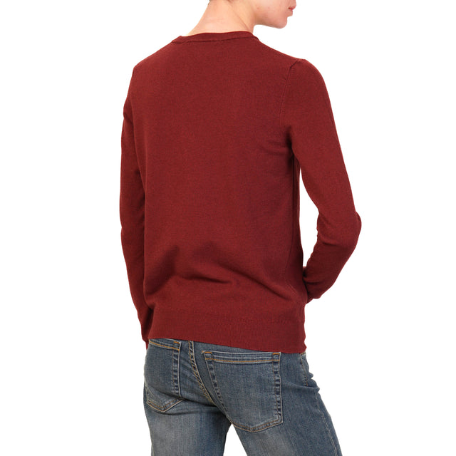 Haveone-Ribbed Crewneck Sweater - Bordeaux