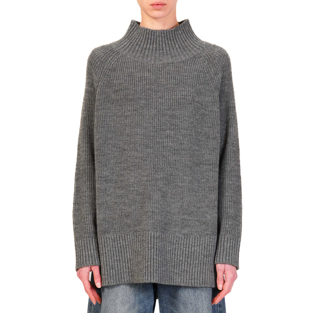 Kontatto-Ribbed Sweater with Side Slits - Medium Grey