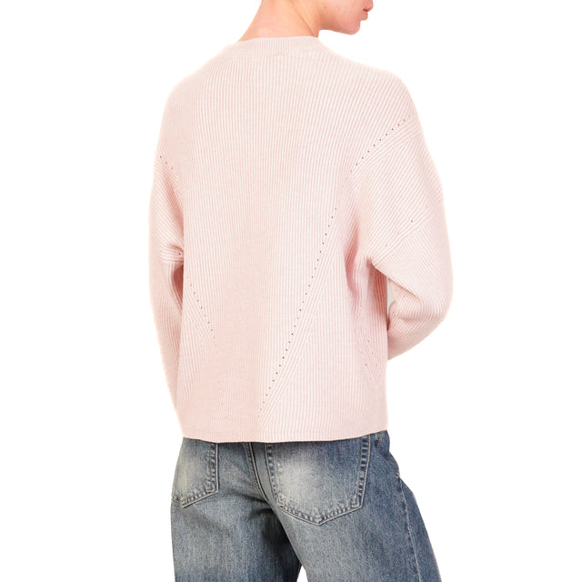 Haveone-Ribbed Crewneck Sweater - Powder