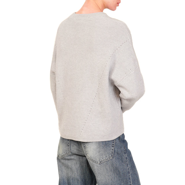 Haveone-Ribbed Crewneck Sweater - Pearl