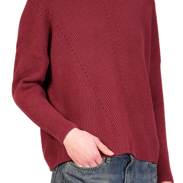 Haveone-Ribbed Crewneck Sweater - Bordeaux