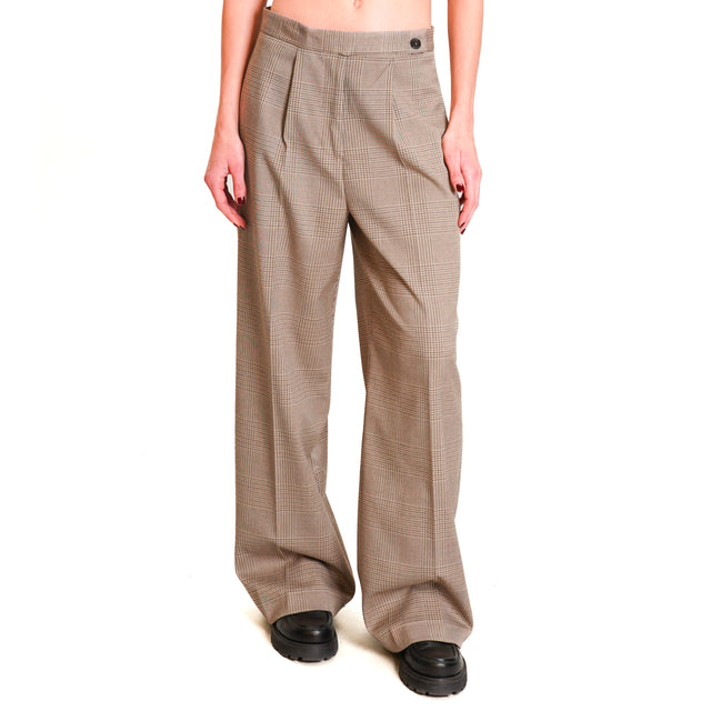 Vicolo-Prince of Wales trousers with pleats - beige/dark brown