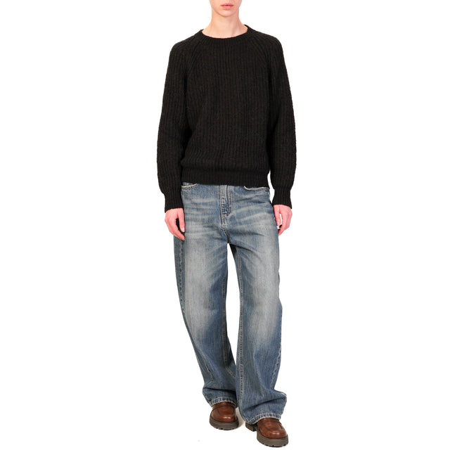 Vicolo-Ribbed Mohair Sweater - Black