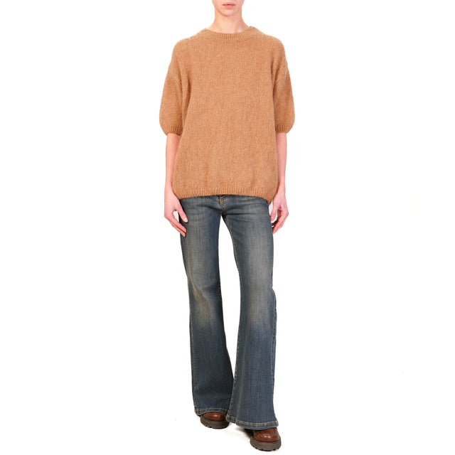 Dixie-Maglia mohair girocollo manica 3/4 - camel