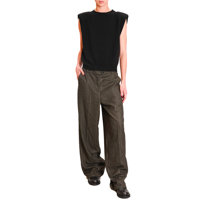 Zeroassoluto-Pantalone GENDER wide leg genderless - spinato beige/nero