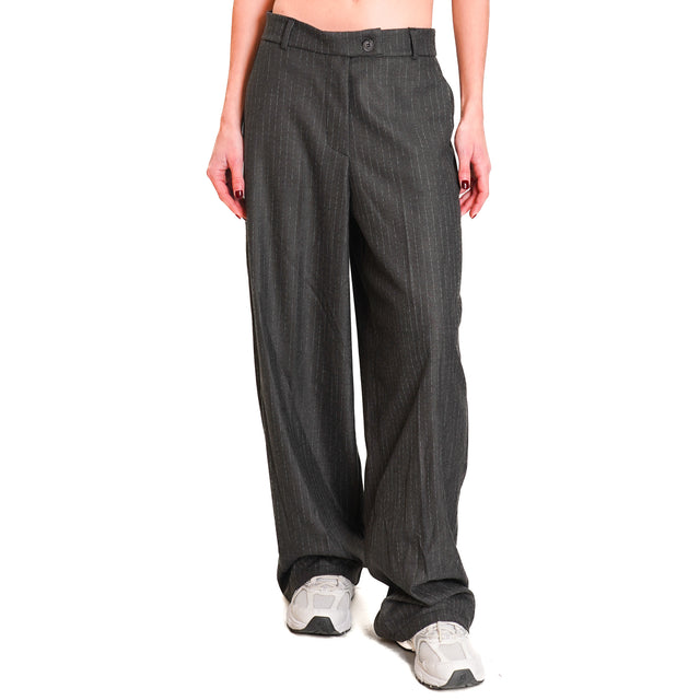 Zeroassoluto-Pantalone GENDER wide leg genderless - gessato grigio/bianco