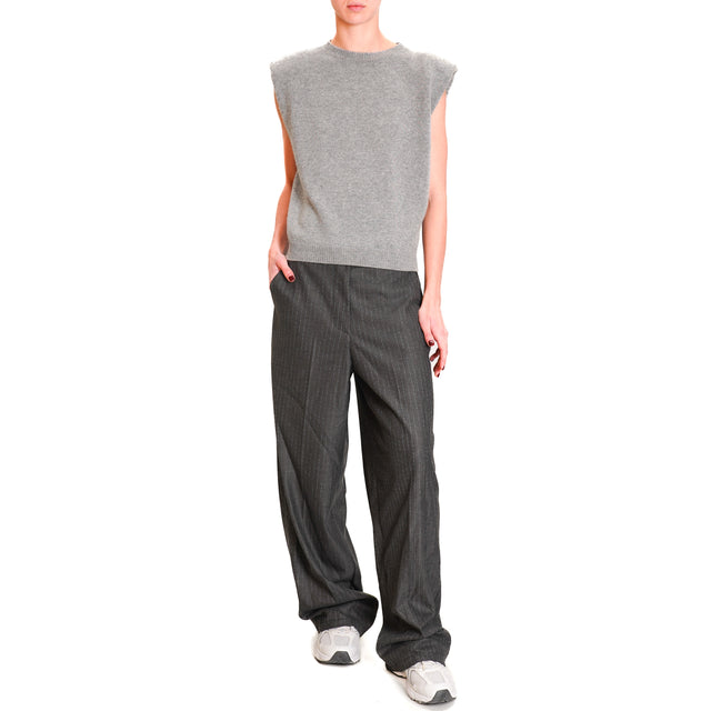 Zeroassoluto-Pantalone GENDER wide leg genderless - gessato grigio/bianco