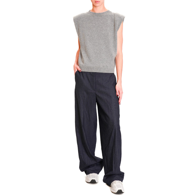 Zeroassoluto-Pantalone GENDER wide leg genderless - gessato blu/bianco