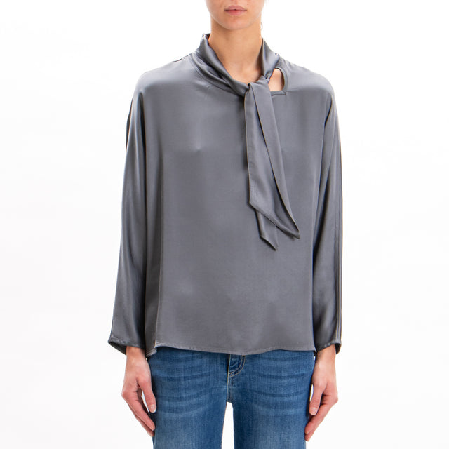 Dixie-Blusa cut out con fiocco - grigio fumo