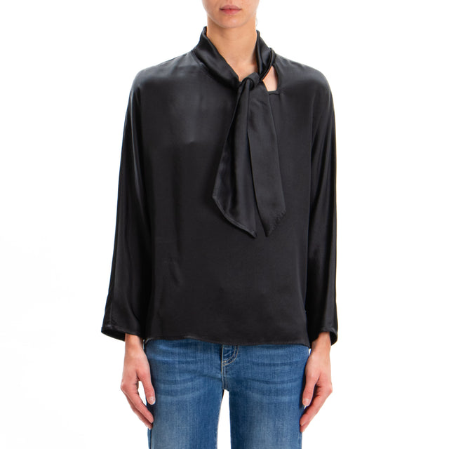 Dixie-Blusa cut out con fiocco - nero