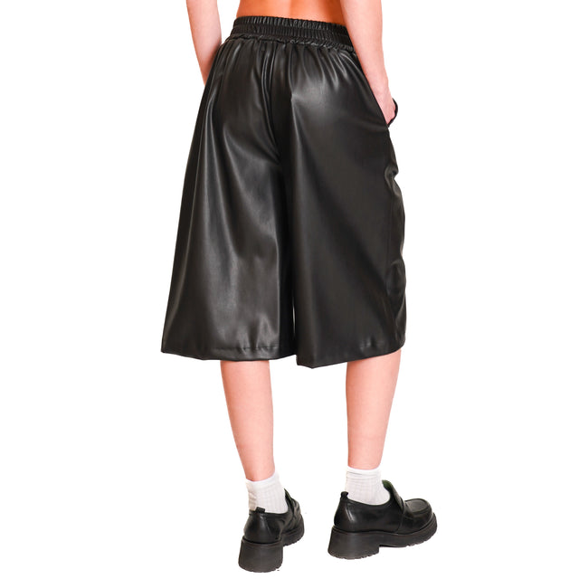 Dixie-Bermuda Faux Leather with Drawstring - Black