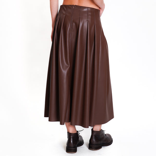 Dixie-A-line pleated faux leather skirt - dark brown