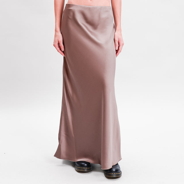 Dixie-Elastic Waist Satin Skirt - Mud