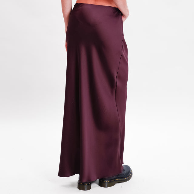 Dixie-Elastic Waist Satin Skirt - Eggplant