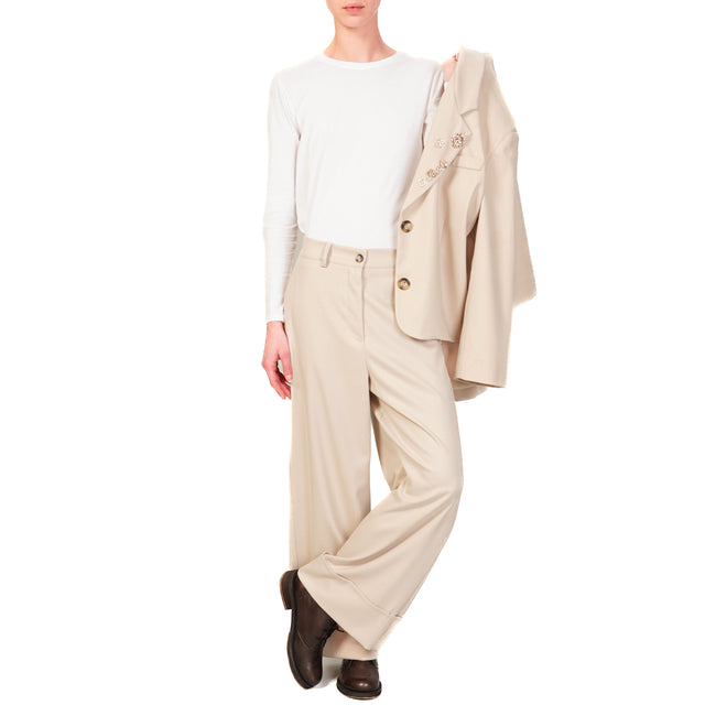 Dixie-Pantalone in flanella con risvolto - sand