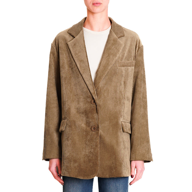 Dixie-500 Striped Velvet Oversized Deconstructed Jacket - Khaki