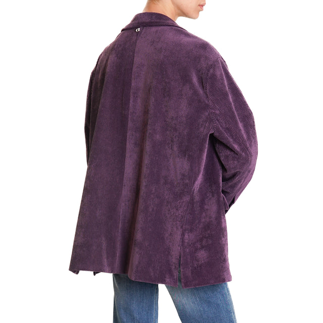 Dixie-500 Striped Velvet Oversized Deconstructed Jacket - Purple