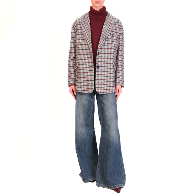 Dixie-Giacca quadri oversize con spille - perla/vino/blu