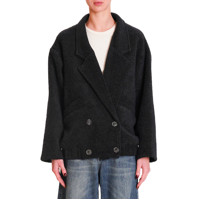 Dixie-Double-breasted herringbone jacket with elastic - black