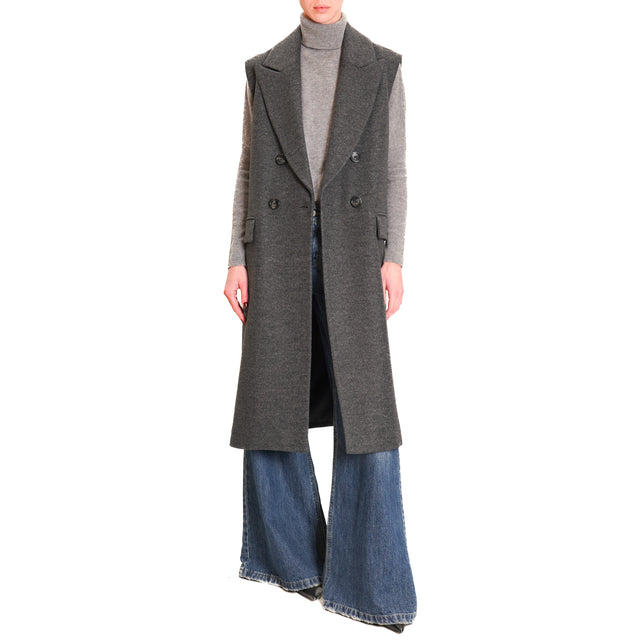 Dixie-Double Breasted Long Vest - Charcoal