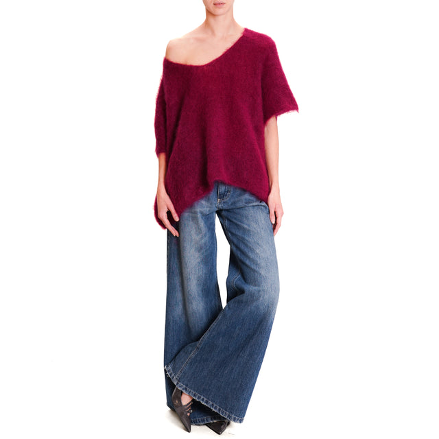 Dixie-V-Neck Sleeveless Mohair Sweater - Wine