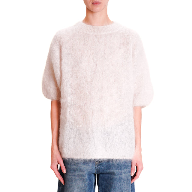 Dixie-Mohair Crewneck Half Sleeve Sweater - Butter