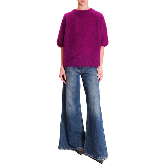 Dixie-Mohair Crewneck Half Sleeve Sweater - Hydrangea