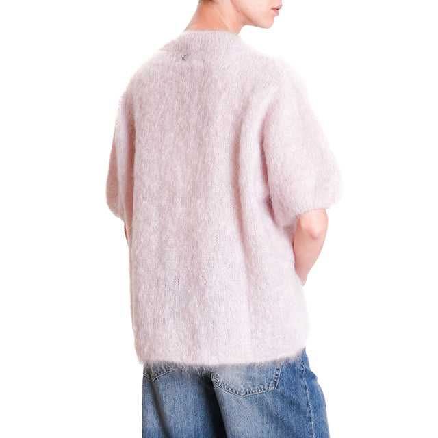 Dixie-Mohair Crewneck Half Sleeve Sweater - Pink