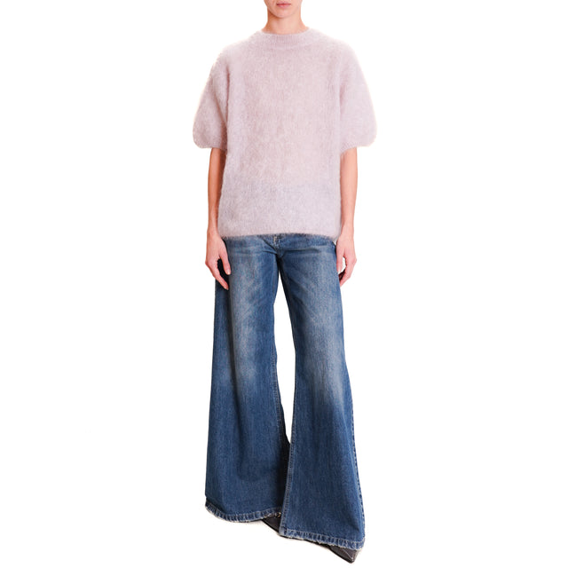 Dixie-Mohair Crewneck Half Sleeve Sweater - Pink