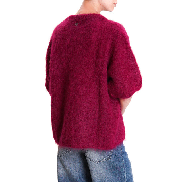 Dixie-Mohair Crewneck Half Sleeve Sweater - Wine