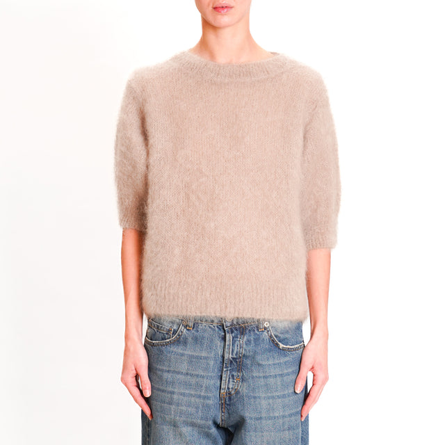 Dixie-Mohair Half Sleeve Sweater - Beige