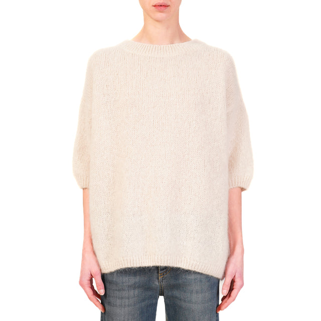 Dixie-3/4 Sleeve Crewneck Mohair Sweater - Cream