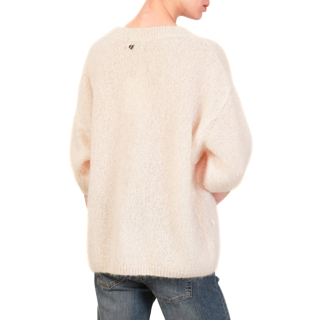 Dixie-3/4 Sleeve Crewneck Mohair Sweater - Cream