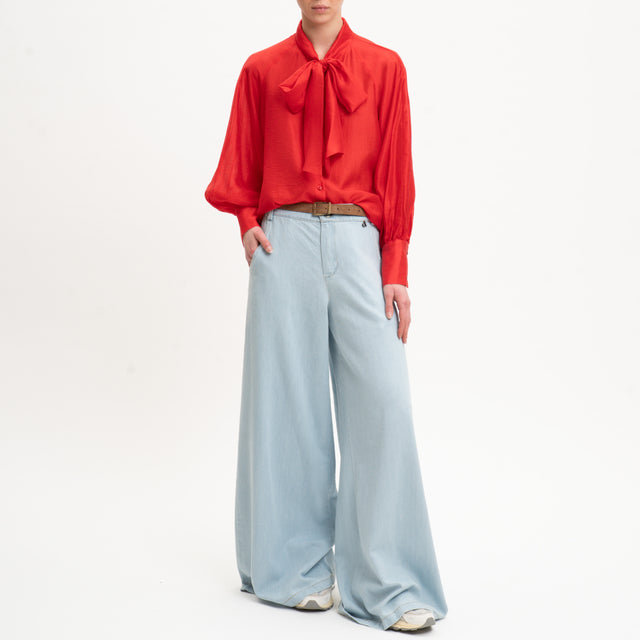 Dixie-Pantalone chambray wide leg elastico dietro - denim