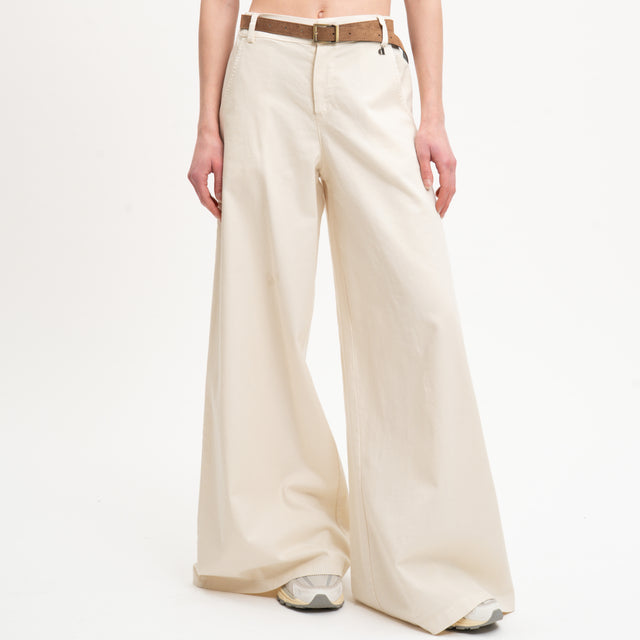 Dixie-Pantalone wide leg cotone elasticizzato - latte