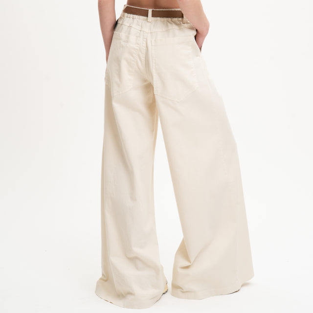 Dixie-Pantalone wide leg cotone elasticizzato - latte