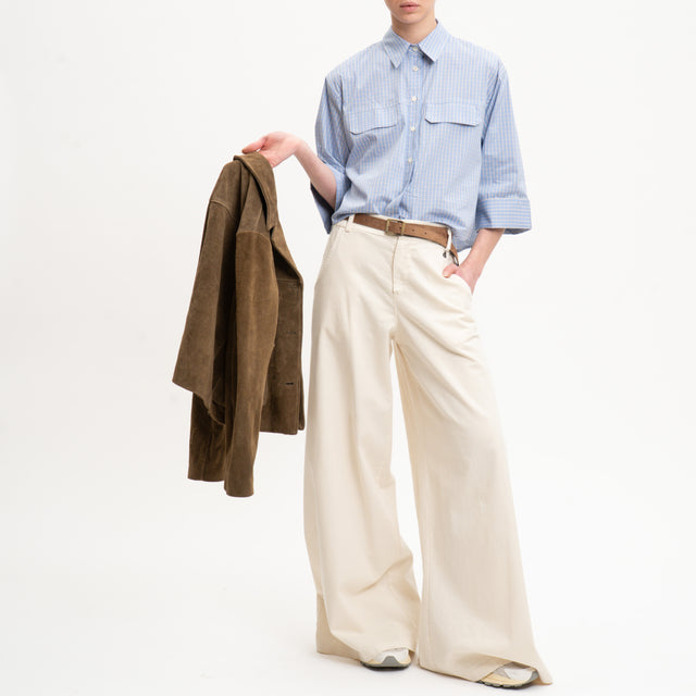 Dixie-Pantalone wide leg cotone elasticizzato - latte