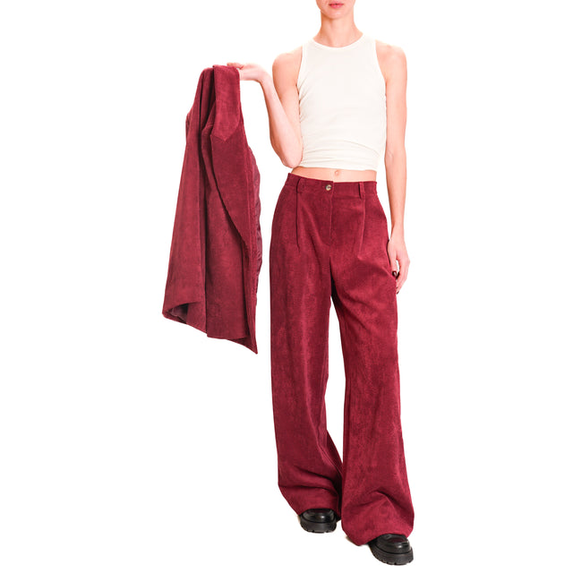 Dixie-500 Striped Velvet Trousers - Bordeaux