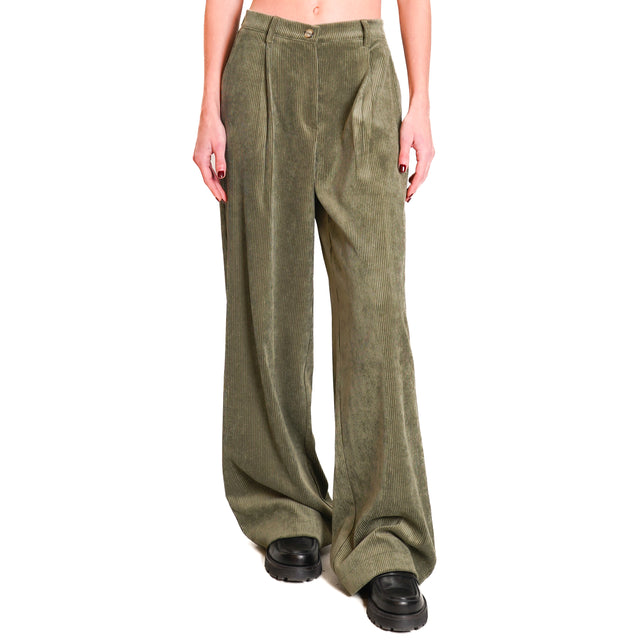 Dixie-500 Striped Velvet Trousers - Khaki