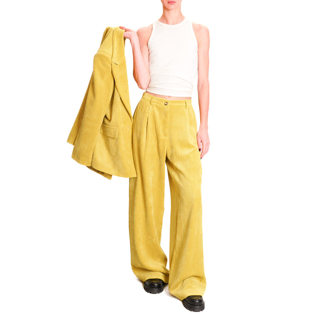 Dixie-500 Stripe Velvet Trousers - Lime