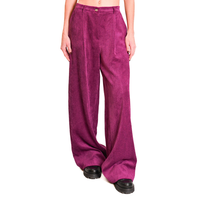 Dixie-500 Striped Velvet Trousers - Black Cherry