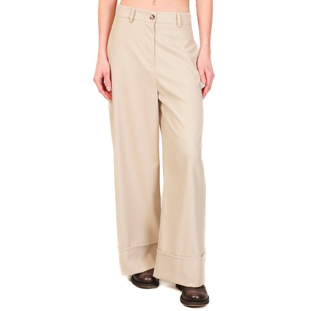 Dixie-Pantalone in flanella con risvolto - sand