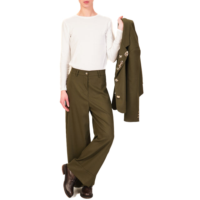 Dixie-Pantalone in flanella con risvolto - militare