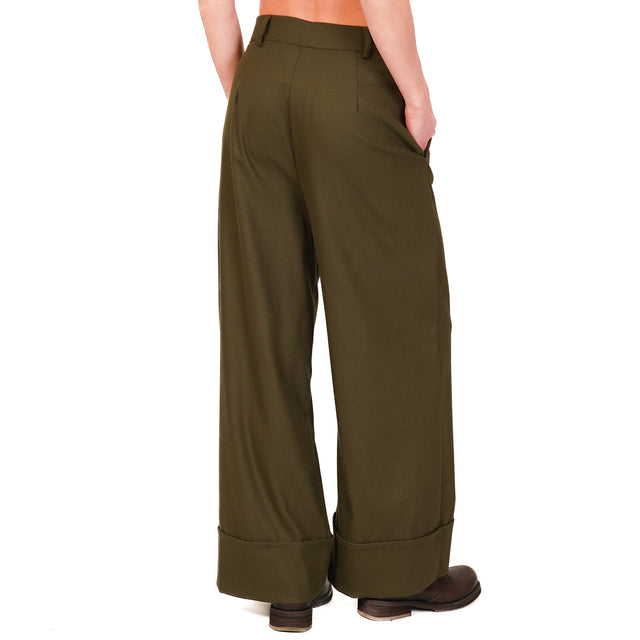 Dixie-Pantalone in flanella con risvolto - militare