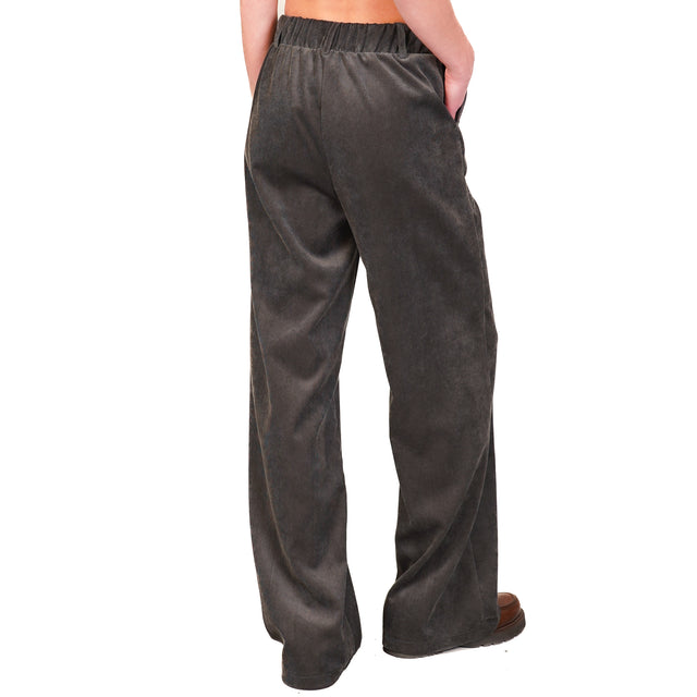 Dixie-Pantalone velluto millerighe elastico dietro - grigio