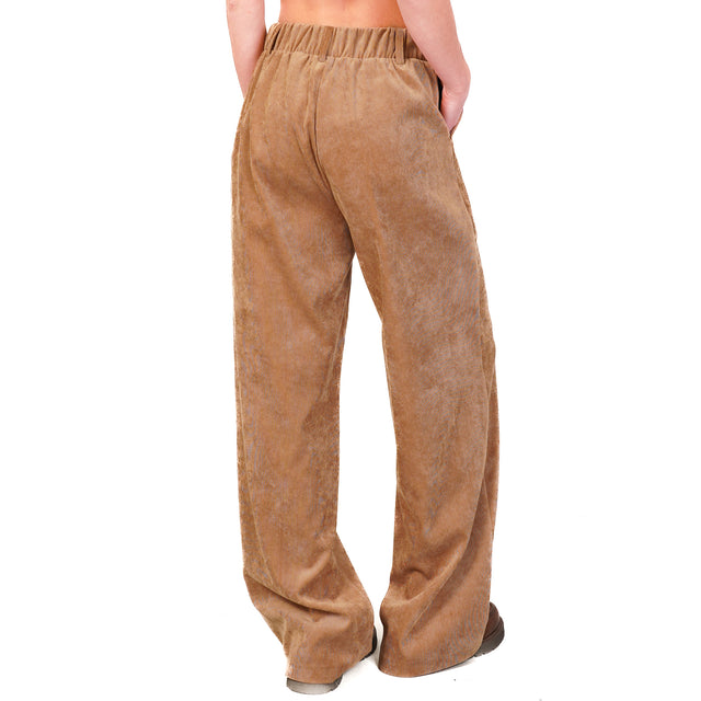 Dixie-Pantalone velluto millerighe elastico dietro - camel